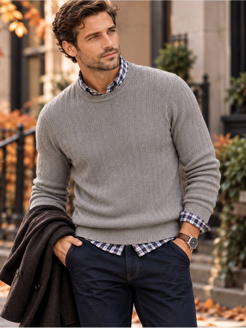 Brunswick Crewneck 100% Combed Cotton Lightweight Sweater Gray $120 Sz L Preppy